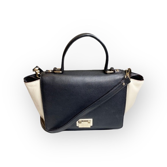 kate spade  Magnolia Park Large Two Tone Leather Satchel Handbag  Black Ivory - Picture 3 of 16